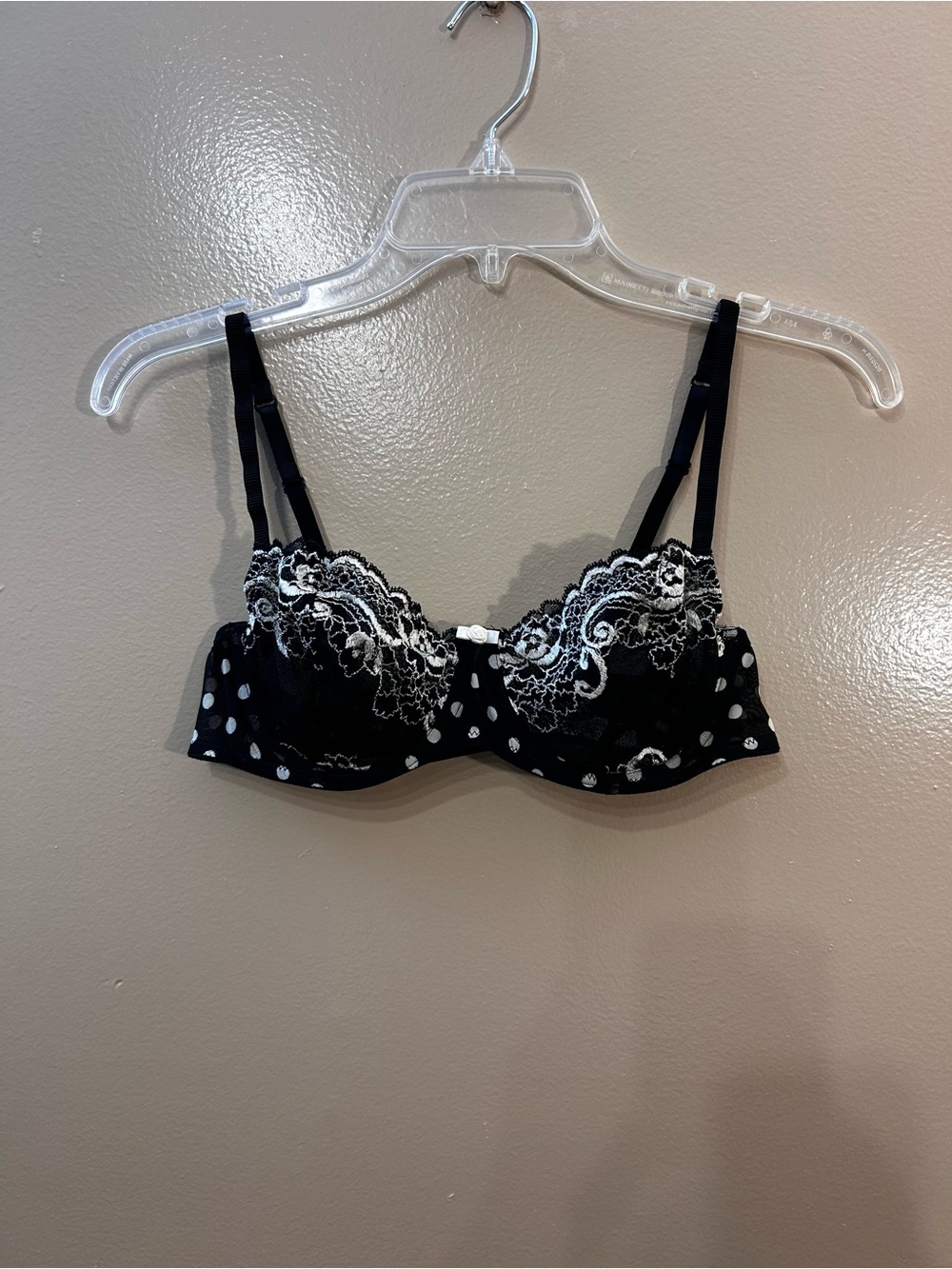 Gilligan & O'Malley Black and White Lace Polka Dot Bra